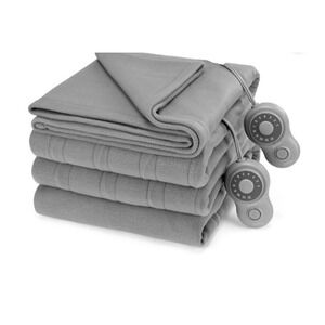 Sunbeam Fleece Heated Blanket Queen Size 84" X 90" Dual Zone Control 12 Heat Set